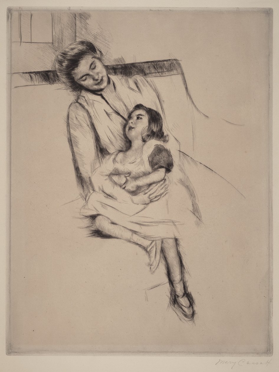 Reine ja Margot istumassa sohvalla (nro 2) tekijältä Mary Cassatt
