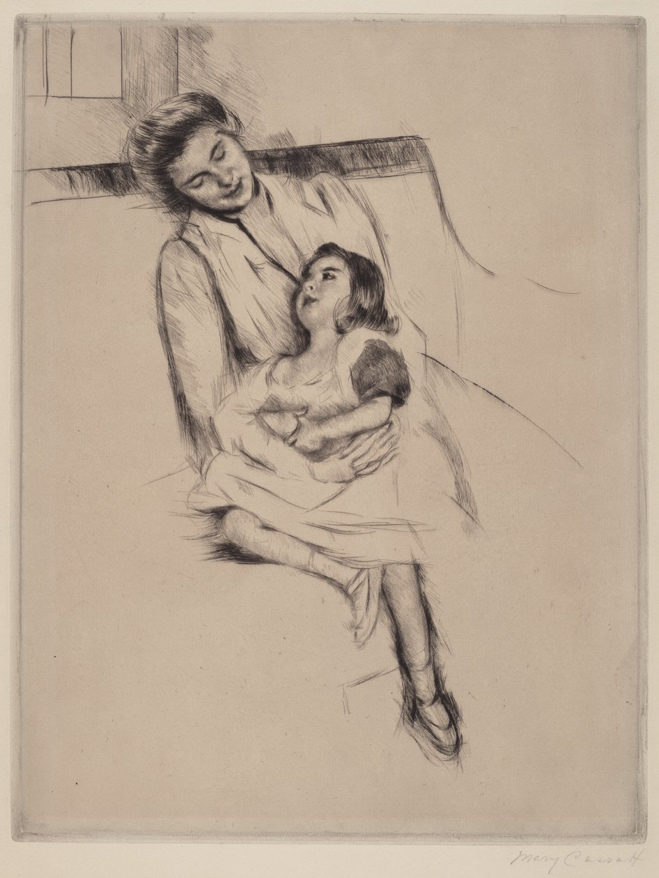 Reine ja Margot istuvat sohvalla nro 2, c. 1902. tekijältä Mary Cassatt