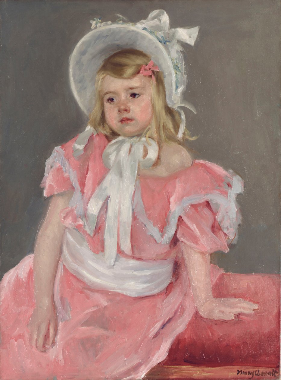 Sara istuu, nojaten vasempaan käteensä tekijältä Mary Cassatt