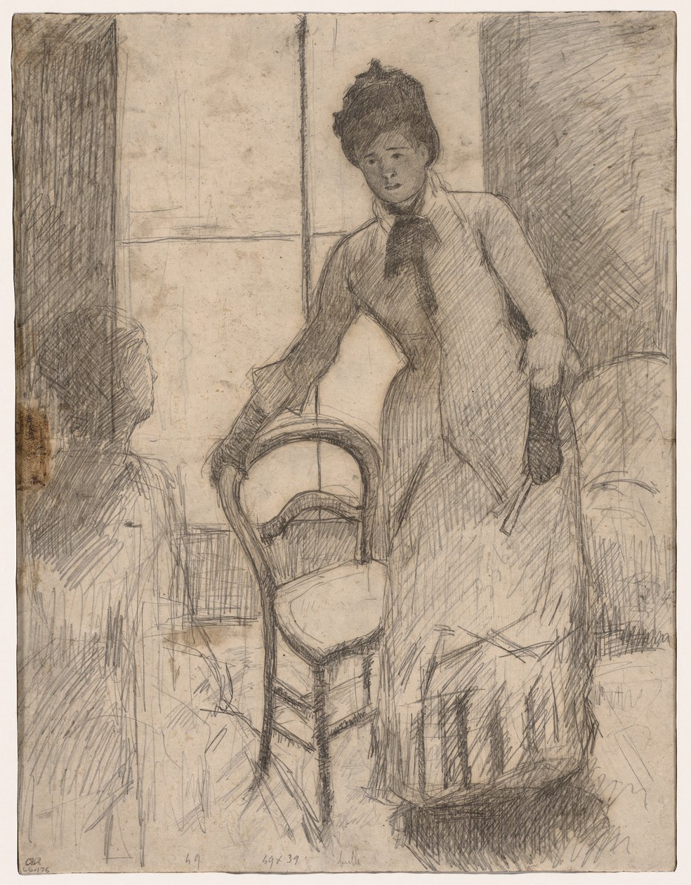 Vierailija recto, Vierailija verso, c. 1881. tekijältä Mary Cassatt