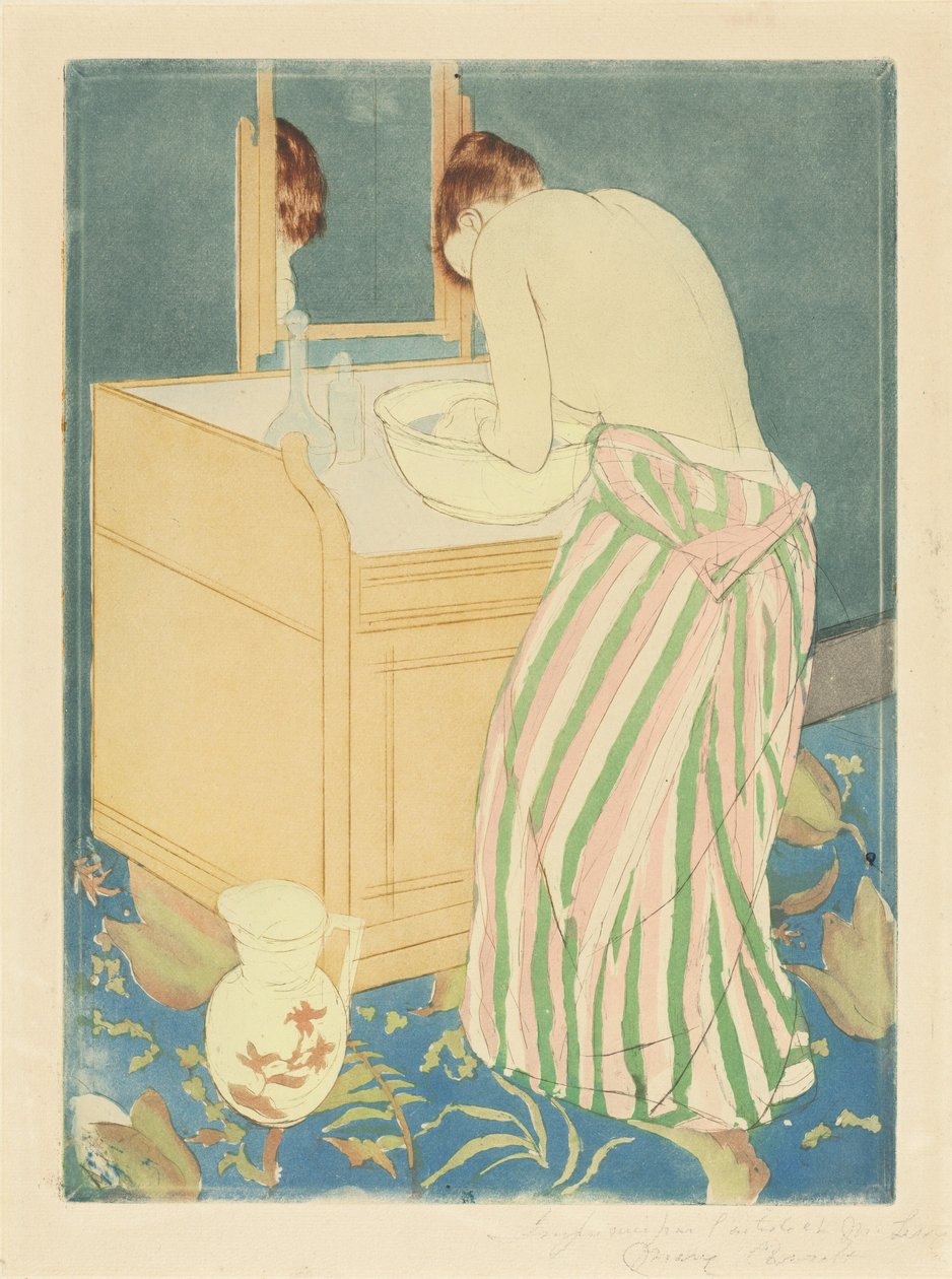 Nainen uimassa tekijältä Mary Cassatt