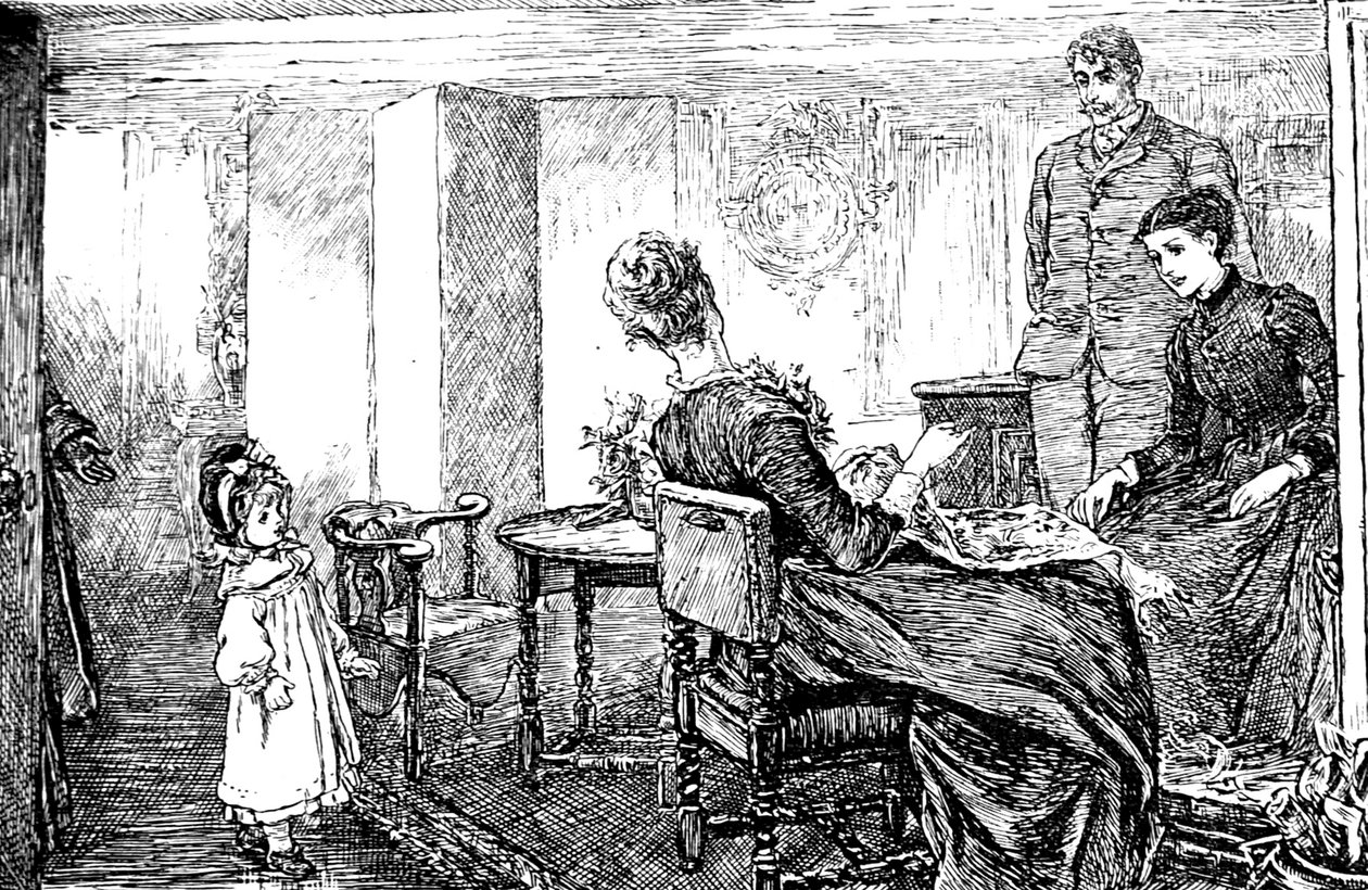 Pieni tyttö tätinsä ja setänsä kanssa, jotka hoitavat häntä iltapäivällä tekijältä Mary Ellen Edwards