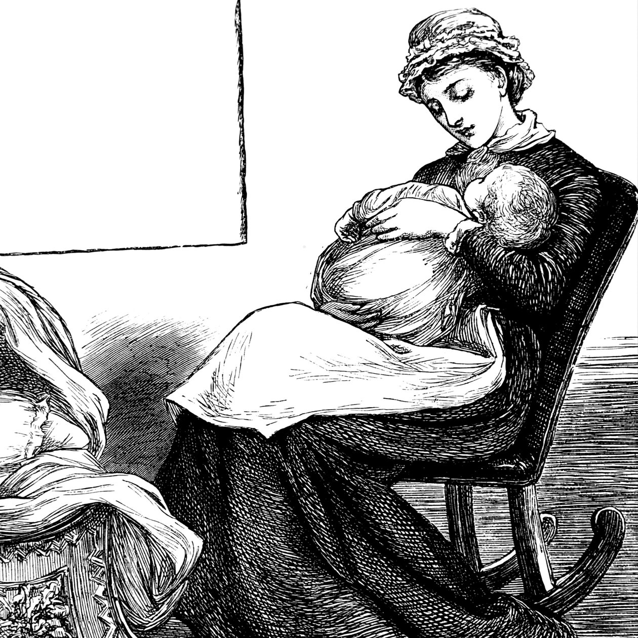 Äiti, joka halaa lastaan istuessaan keinutuolissa tekijältä Mary Ellen Edwards