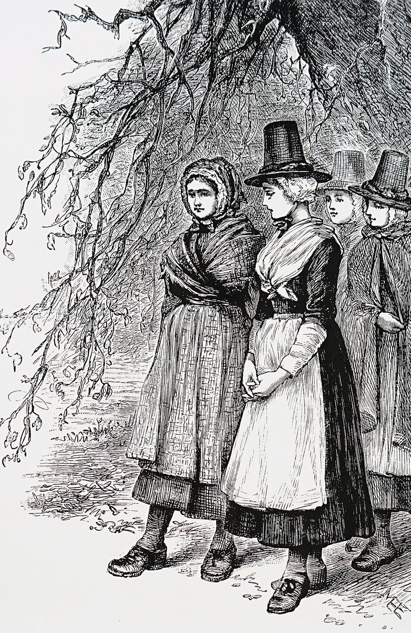 Walesin tytöt Hollantiden messuilla, rekrytointimessuilla, odottamassa palkkaamista kotitalouspalvelijiksi tekijältä Mary Ellen Edwards