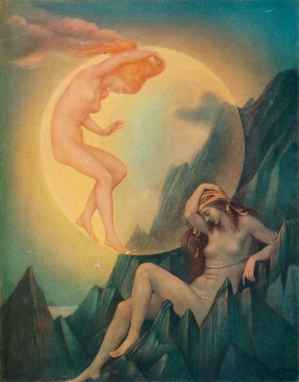 Sleeping Earth and Wakening Moon, c1905 tekijältä Evelyn De Morgan