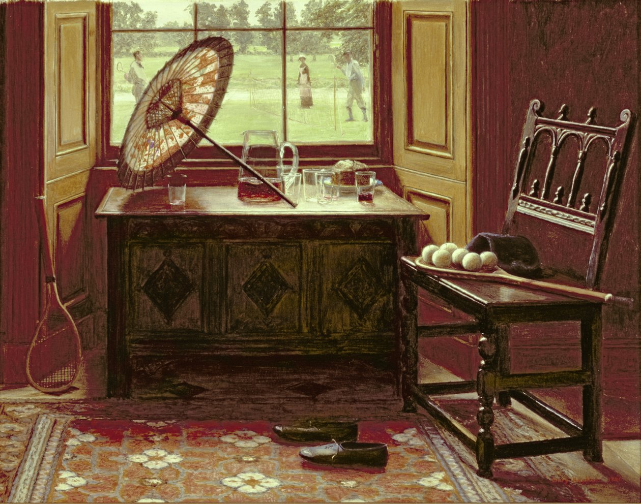 The Lawn Tennis Season, 1881 (öljy kortille) tekijältä Mary Hayllar