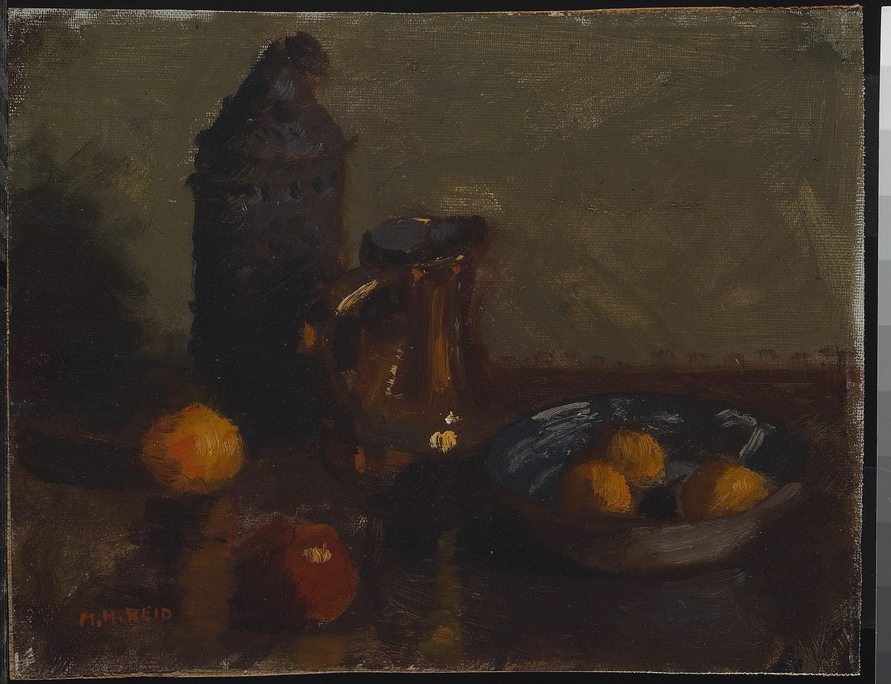 Still Life with Fruit, n. 1900 (öljy kankaalle kiinnitetty kovalevylle) tekijältä Mary Hiester Reid