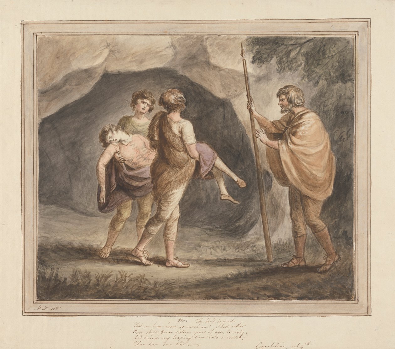 Arviragus, kantaa Imogeniä kuolleena sylissään, "Cymbeline", näytös IV, kohtaus II tekijältä Mary Hoare