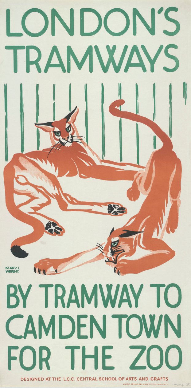 "By Tramway to Camden Town for the Zoo", London County Council LCC Tramways -juliste, 1924 tekijältä Mary I Wright