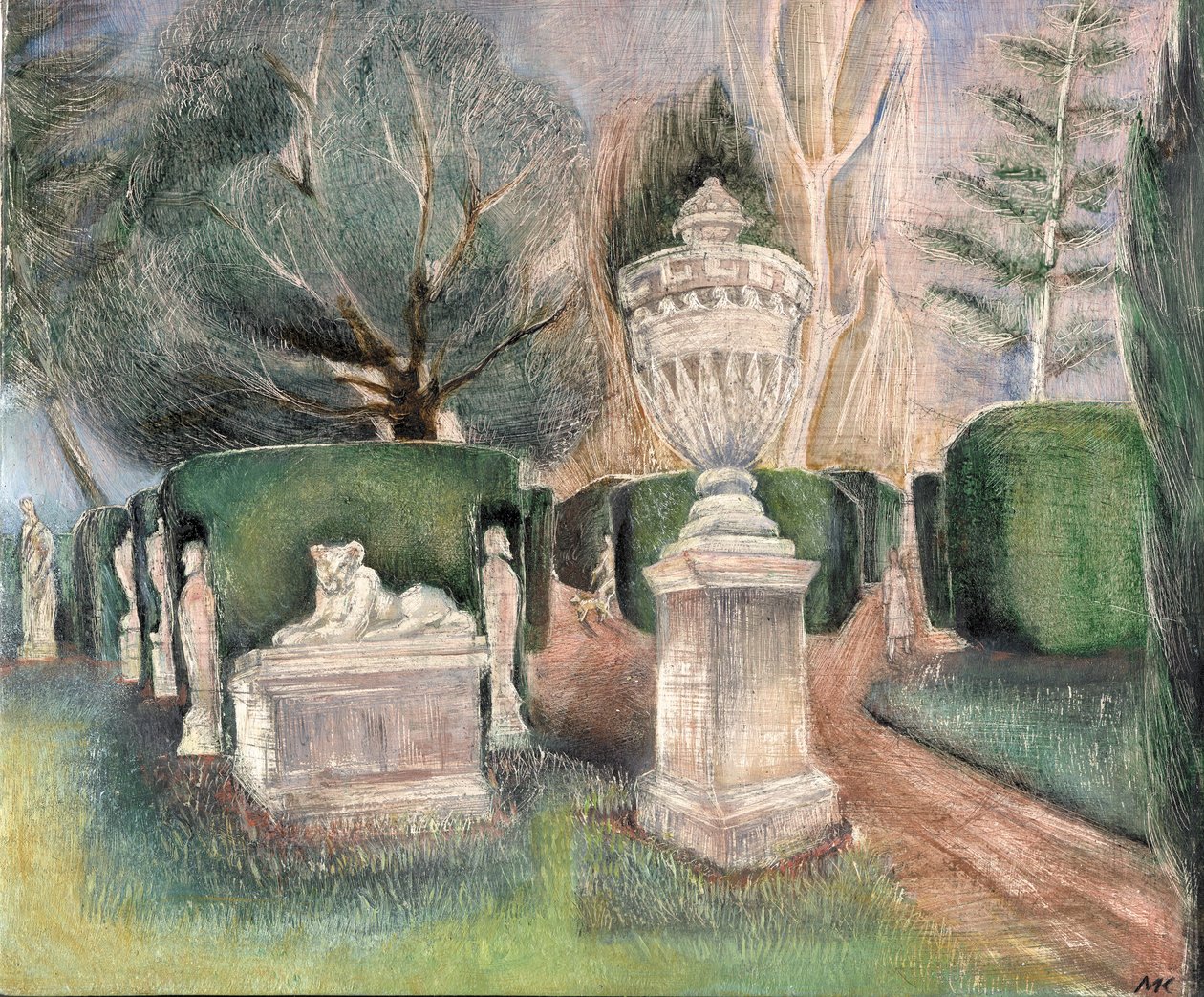 Chiswick House: patsaat, 2002 (öljy aluksella) tekijältä Mary Kuper