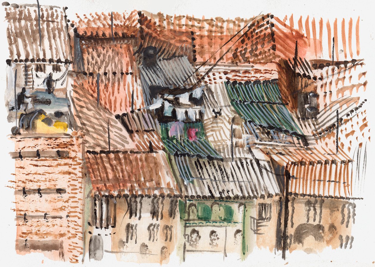 Rooftops, Bogota, 2008 (kynä ja vesiväri) tekijältä Mary Kuper