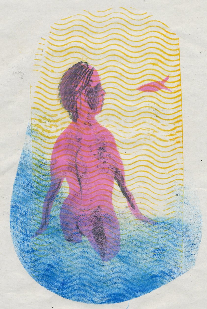 Uimari, 2018 (monoprintti) tekijältä Mary Kuper
