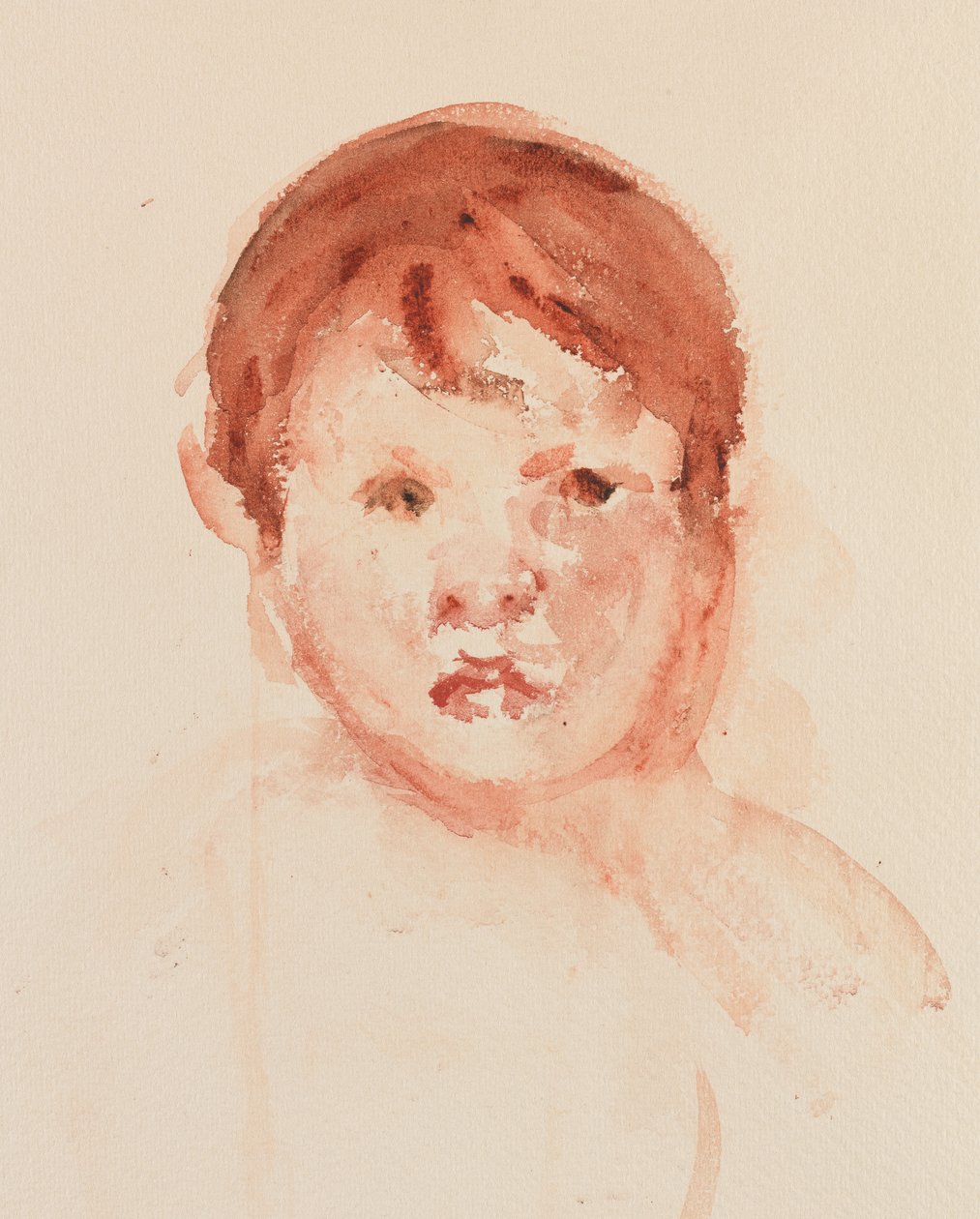 Lapsen pää, 1800-luvun loppu - 1900-luvun alku (akvarelli paperille) tekijältä Mary Stevenson Cassatt