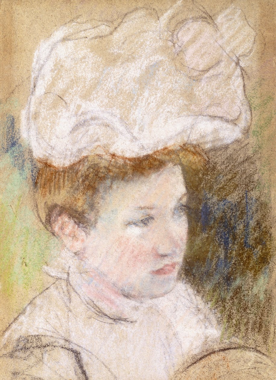 Leontine vaaleanpunaisessa pörröhatussa, 1898 tekijältä Mary Cassatt
