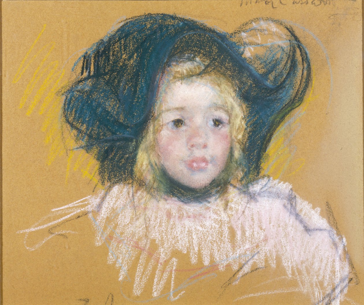 Pieni tyttö isossa hatussa, noin 1904 (pastelli paperille). tekijältä Mary Stevenson Cassatt