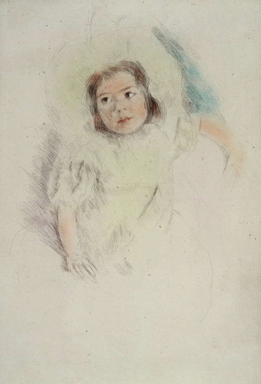 Margot päällään konepellillä (värietsaus paperille) tekijältä Mary Stevenson Cassatt