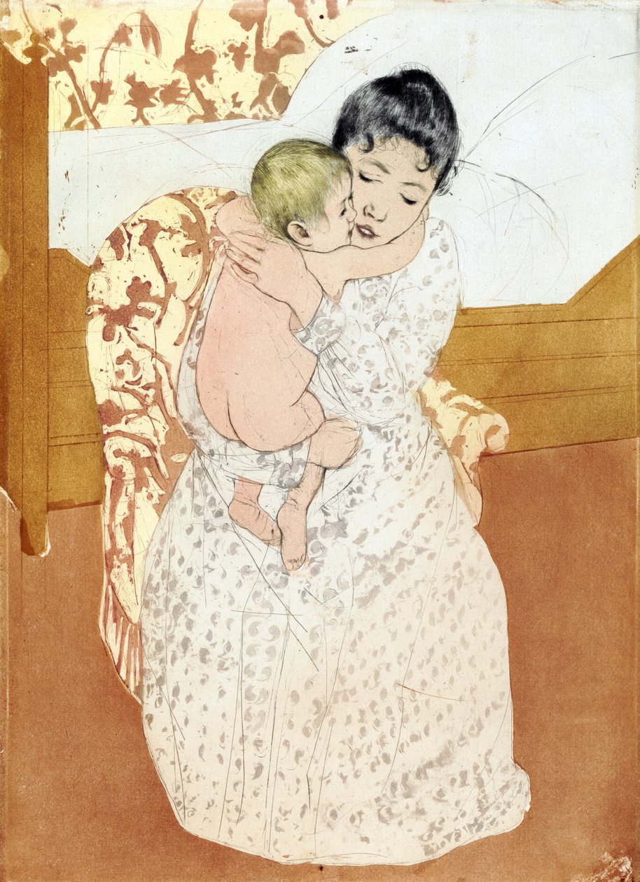 Äidin hyväily 1891; kirjoittanut Mary Cassatt tekijältä Mary Stevenson Cassatt