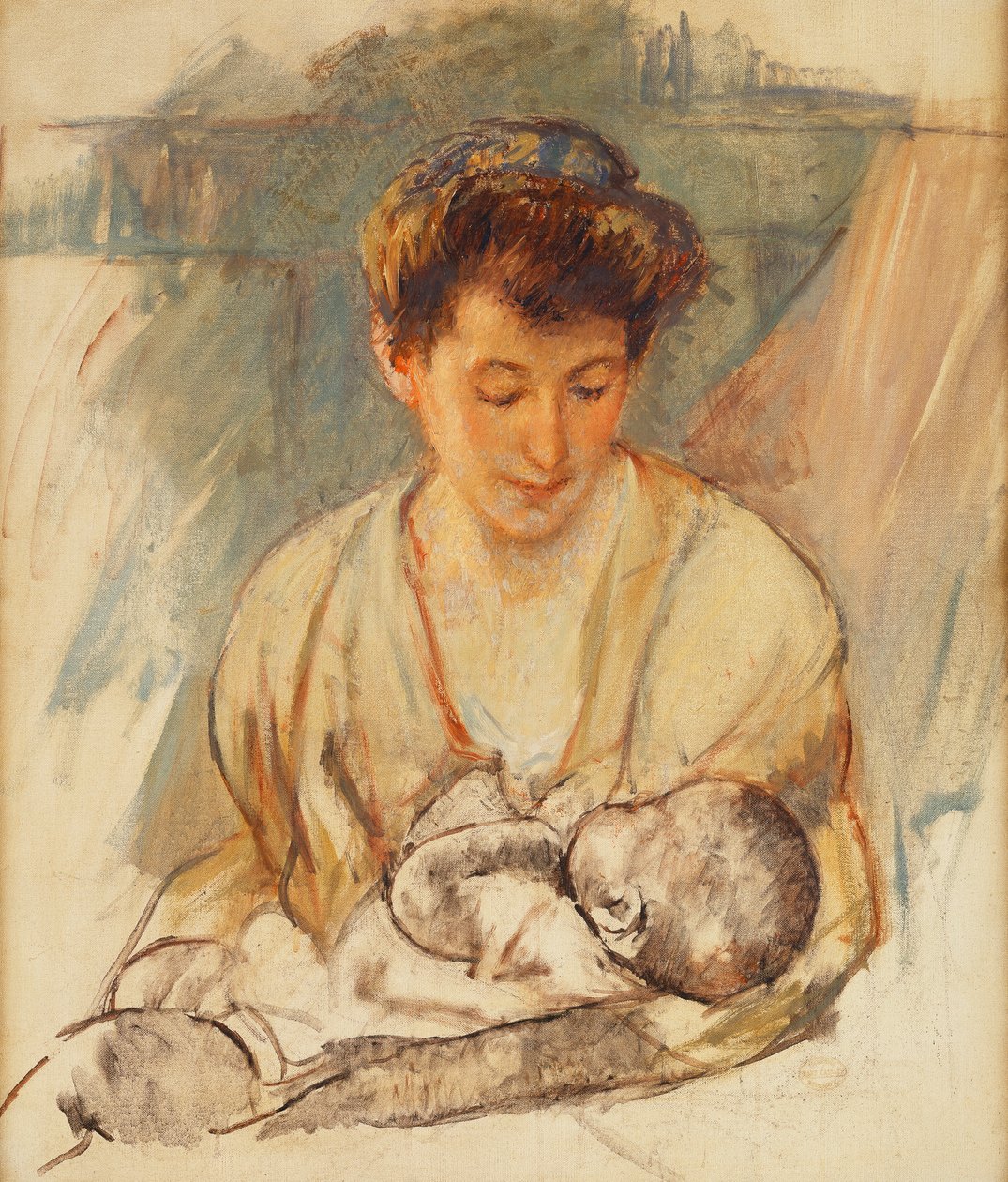 Äiti Rose katsomassa nukkuvaa vauvaansa, n. 1900 tekijältä Mary Cassatt