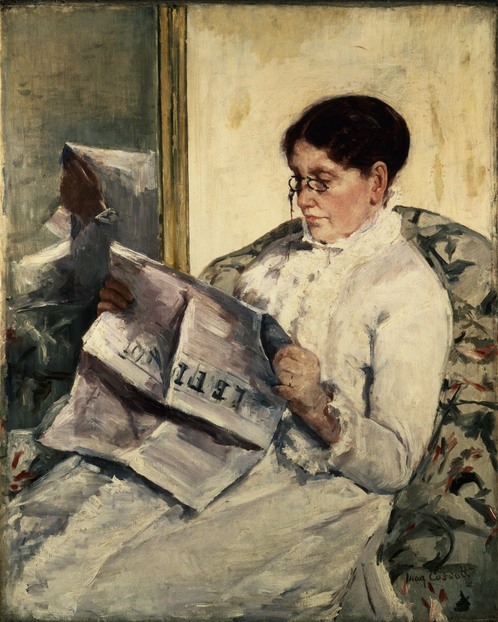 Lukemassa Le Figaroa, 1878 tekijältä Mary Cassatt