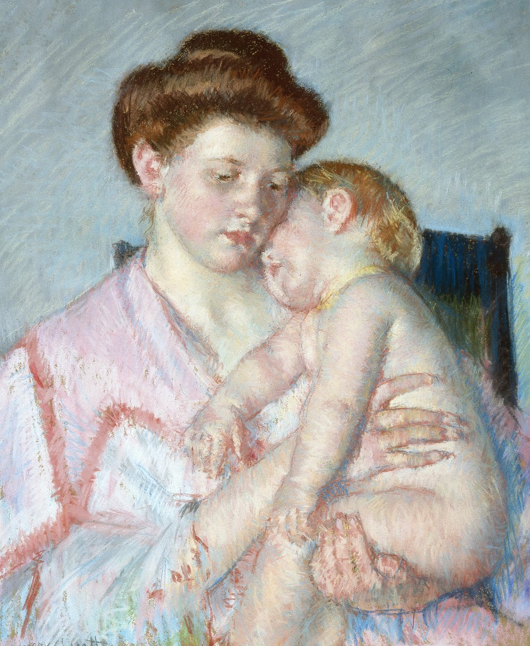Sleepy Baby, n. 1910 (pastelli paperille) tekijältä Mary Stevenson Cassatt