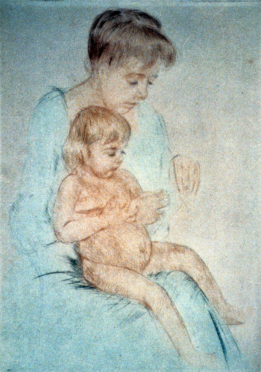 Mulher segurando pequena criança nua no colo enquanto cuidava de suas unhas, c1904. Pastel. Mary Cassatt (1844-1926) Pintora e gravadora americana que a partir de 1866 viveu principalmente na França. Doméstica Mãe Infantilfinlandês tekijältä Mary Stevenson Cassatt