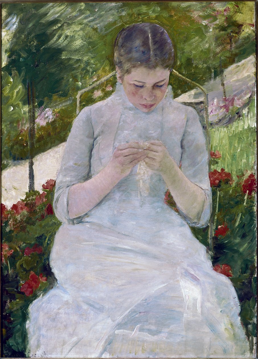 Nainen ompelu (öljy kankaalle tekijältä Mary Stevenson Cassatt