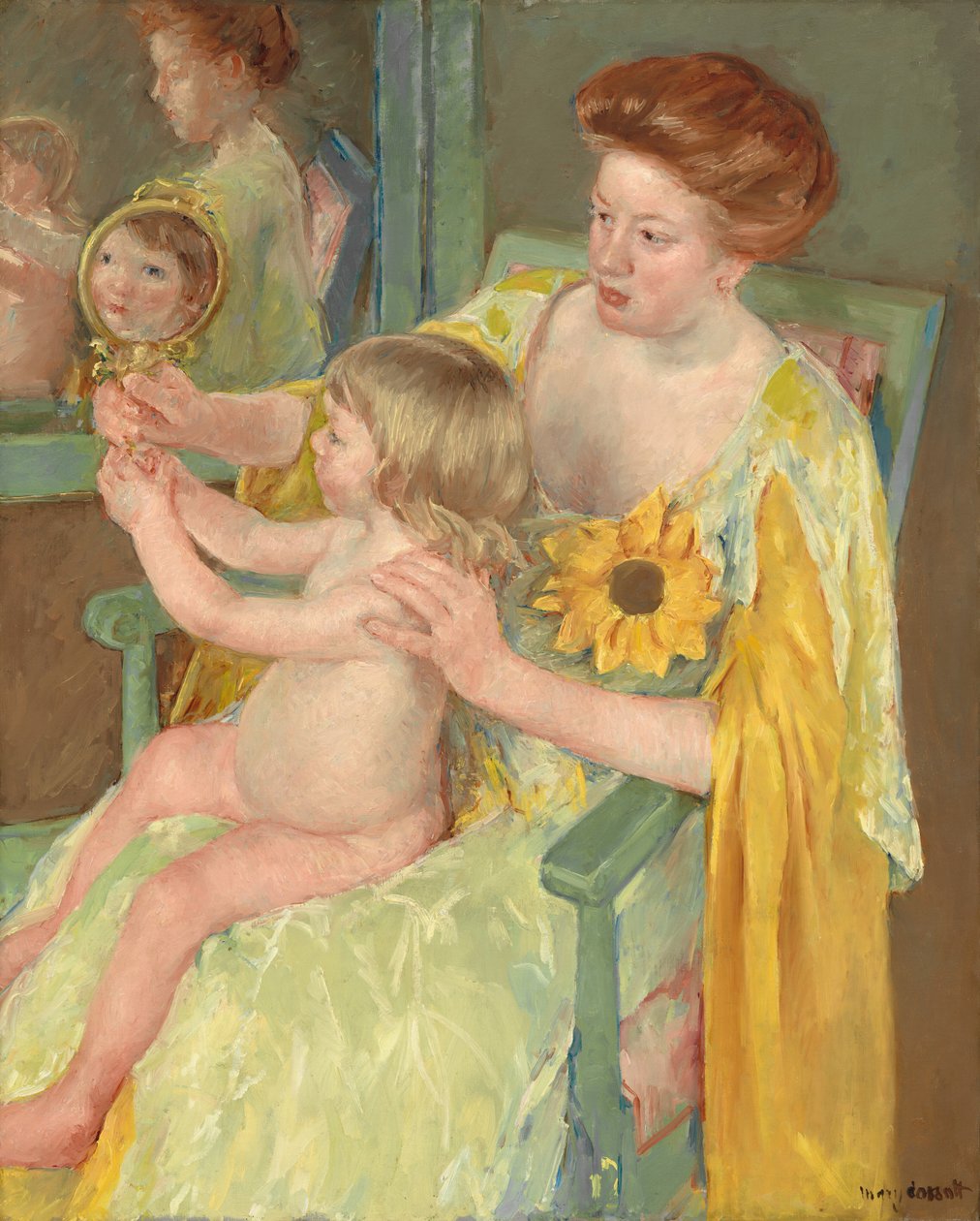 Nainen auringonkukan kanssa, n. 1905 (öljy kankaalle) tekijältä Mary Stevenson Cassatt