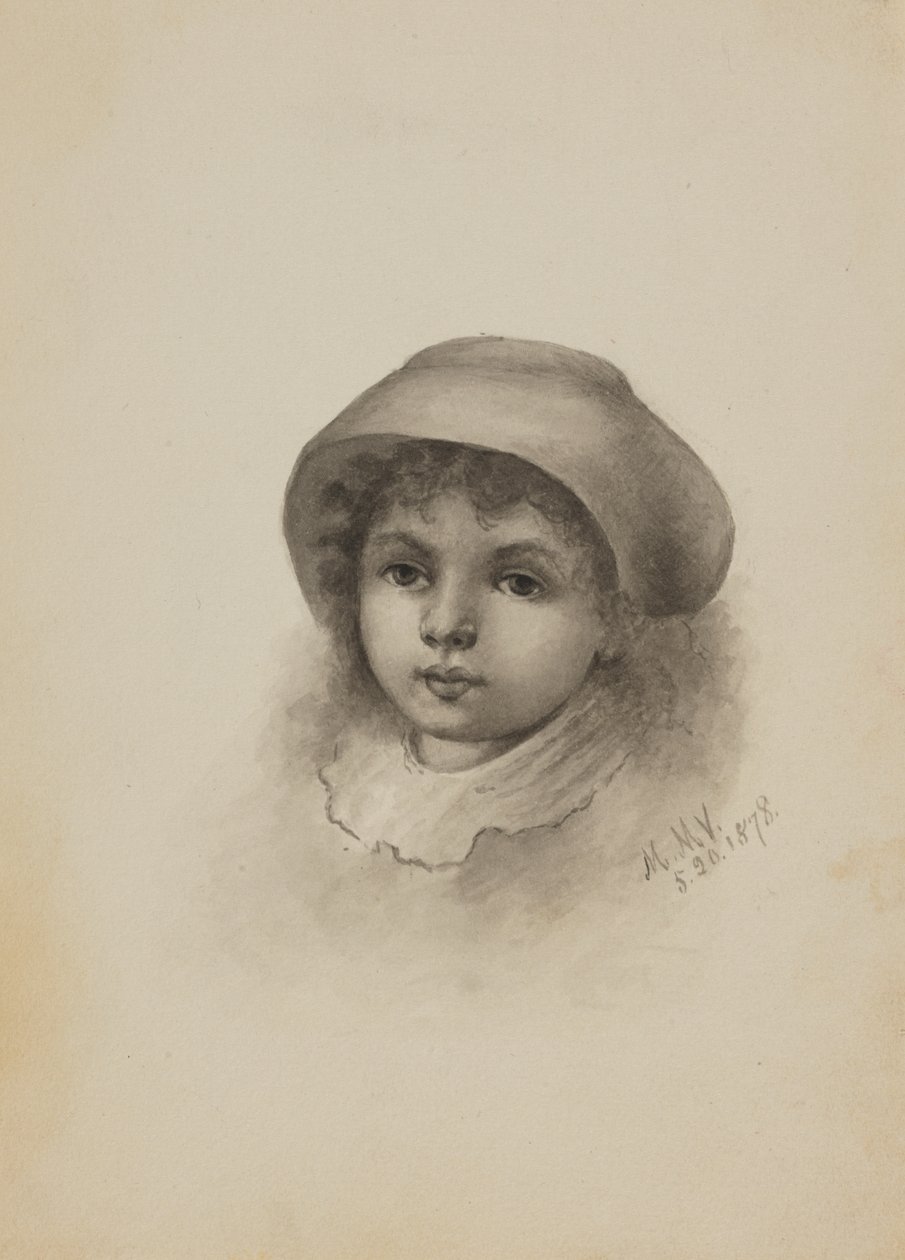Nimetön lapsen pää, jolla on hattu, 1878. tekijältä Mary Vaux Walcott