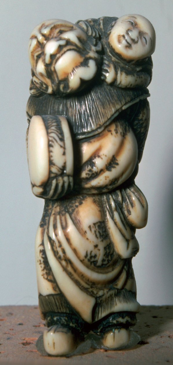 Japanilainen Netsuke, kiinalainen tanssija ja lapsi, 1700-luku. tekijältä Masahira