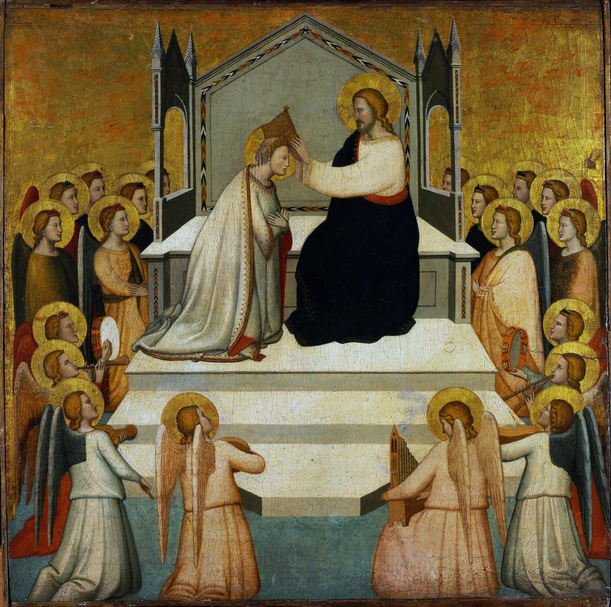 Neitsyen kruunaus - Neitsyen kruunaus - Maso di Banco (?-1348) - 1335-1340 - Tempera paneelissa - 51,2x51,7 - Szepmuveszeti-museo, Budapest tekijältä Maso di Banco