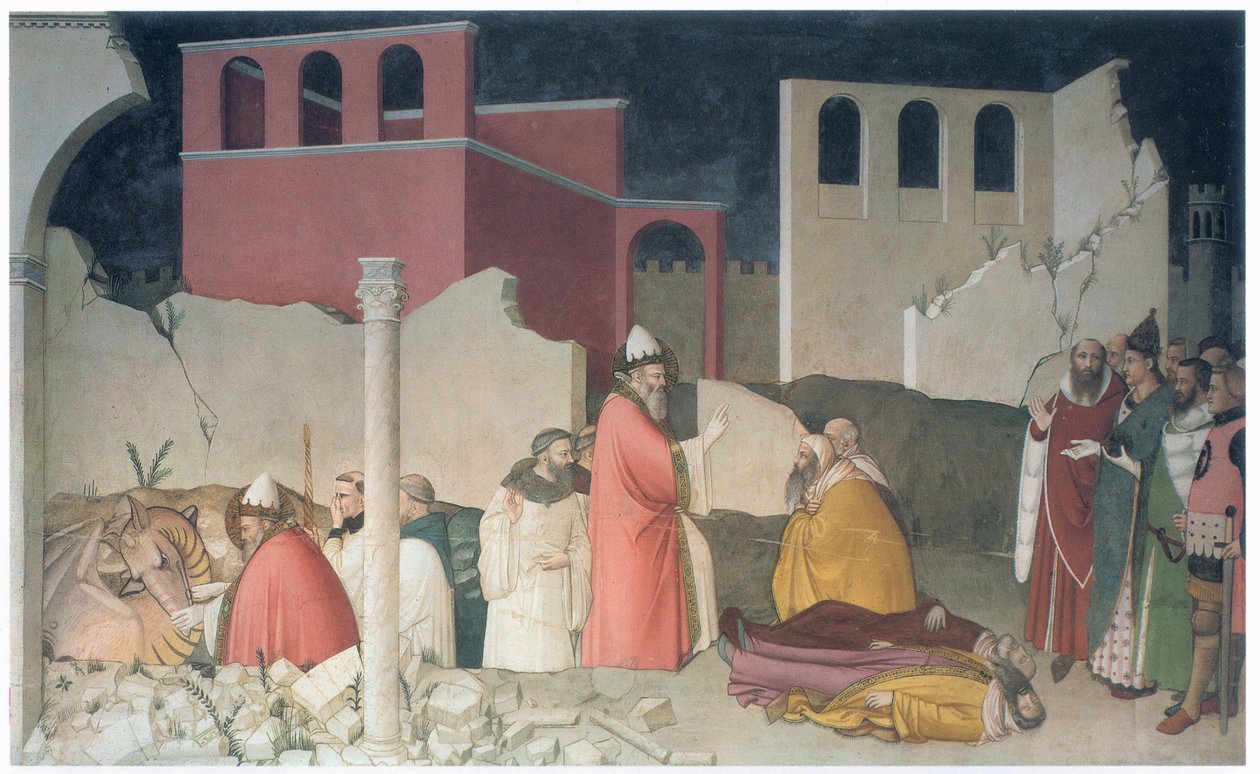 Paavi Pyhän Sylvesterin ihme, San Silvestron kappeli, noin 1337 (fresko). tekijältä Maso di Banco