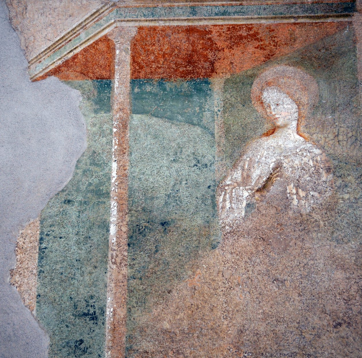 Masolino da Panicalen fresko Castiglionen kastekirkossa, yksityiskohta Marian ilmestyspäivästä (2) tekijältä Masolino da Panicale