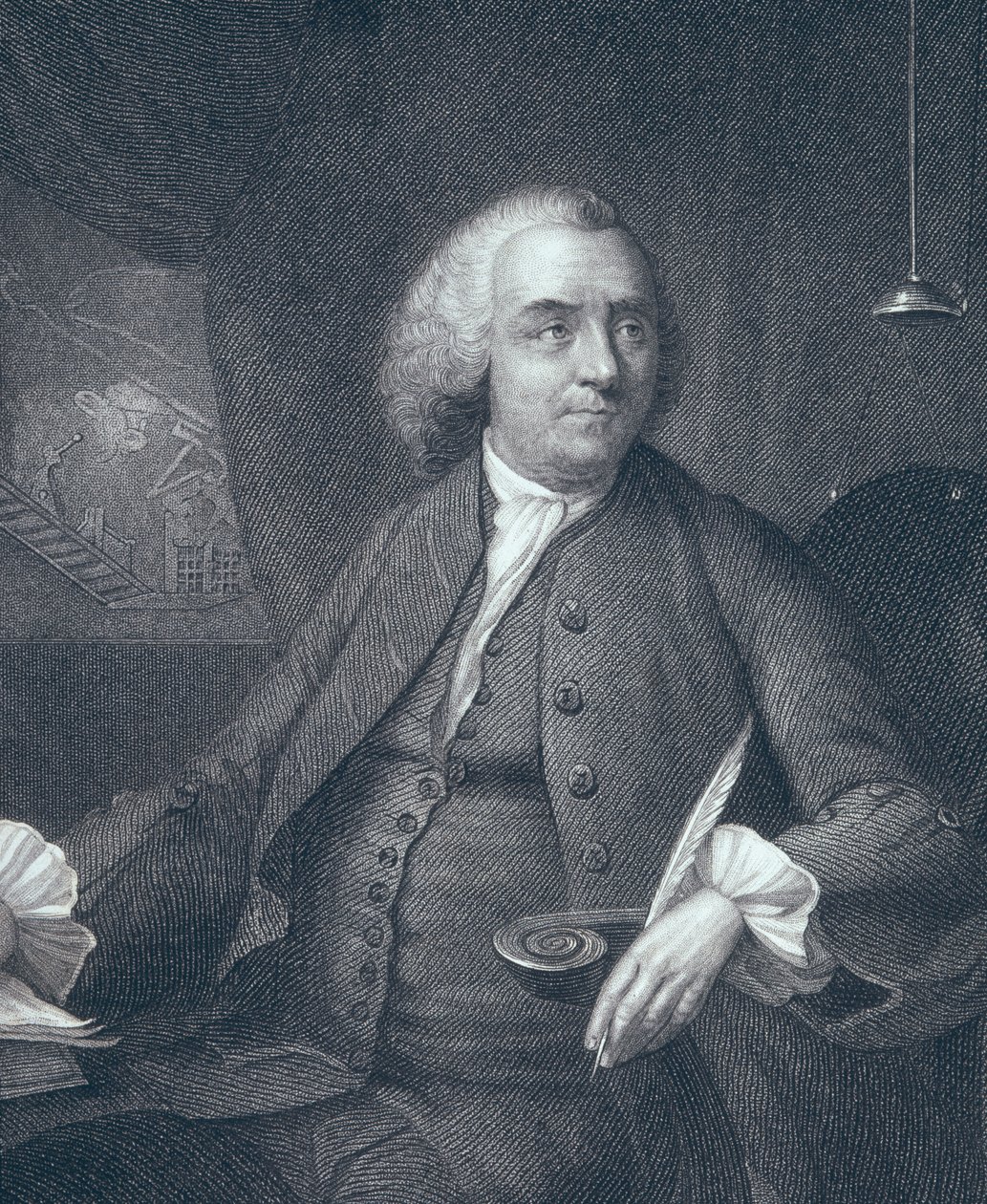 Benjamin Franklinin muotokuva, kaiverrus Edward Fisher (1722-85) tekijältä Mason Chamberlin