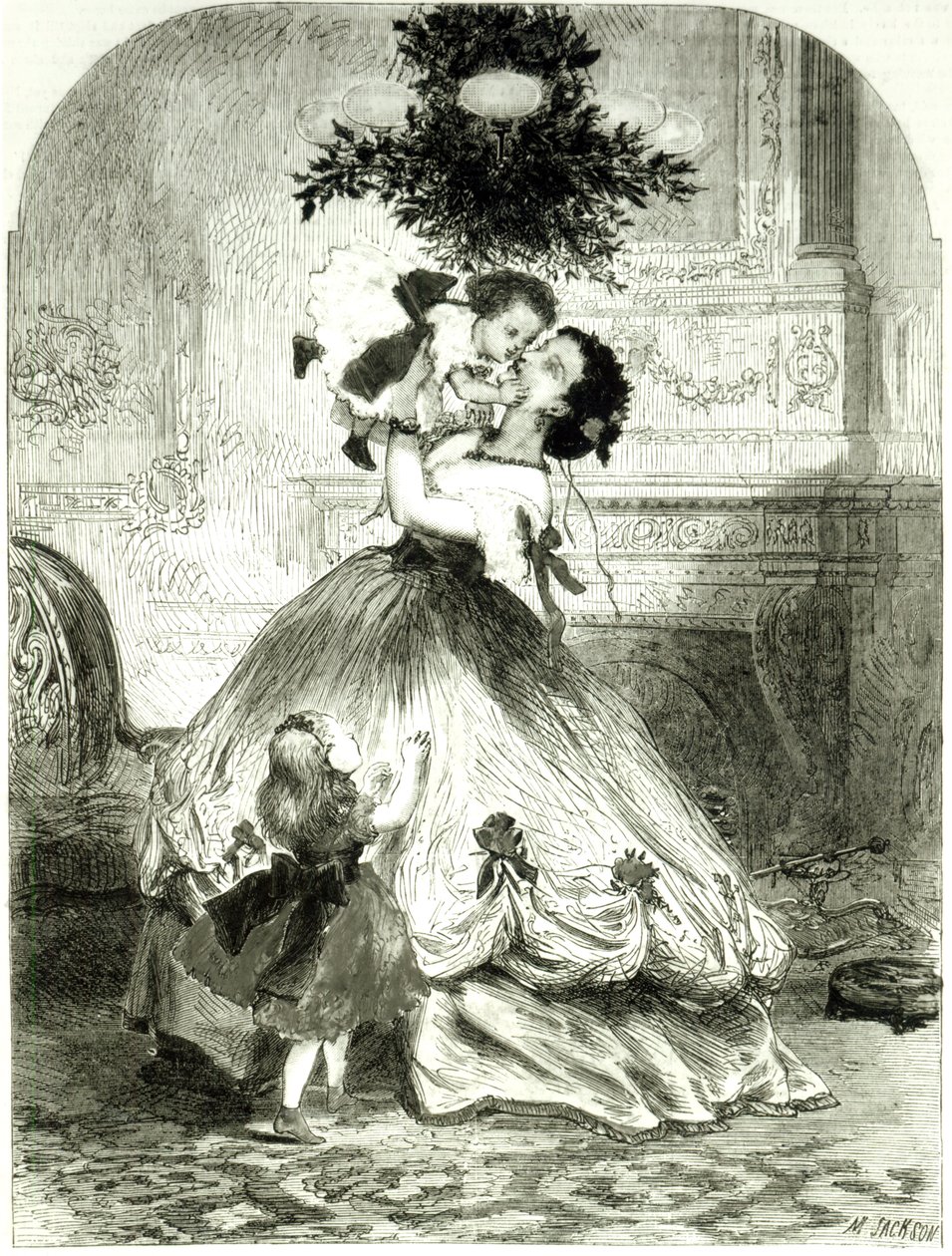 "Under the Mistletoe" Illustrated London Newsille, 1865 (kaiverrus) tekijältä Mason Jackson