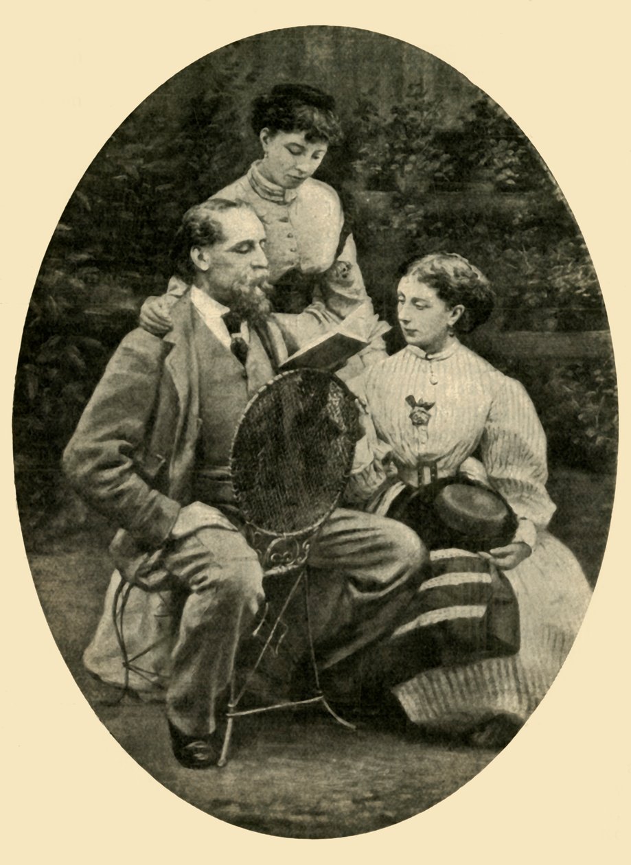 "Charles Dickens lukee tyttäreilleen, 1865", 1910 tekijältä Mason and Co.