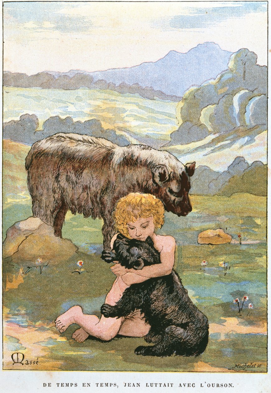 Jean-LOurs lapsena leikkimässä karhunvauvan kanssa, n. 1900 tekijältä Masse Masse