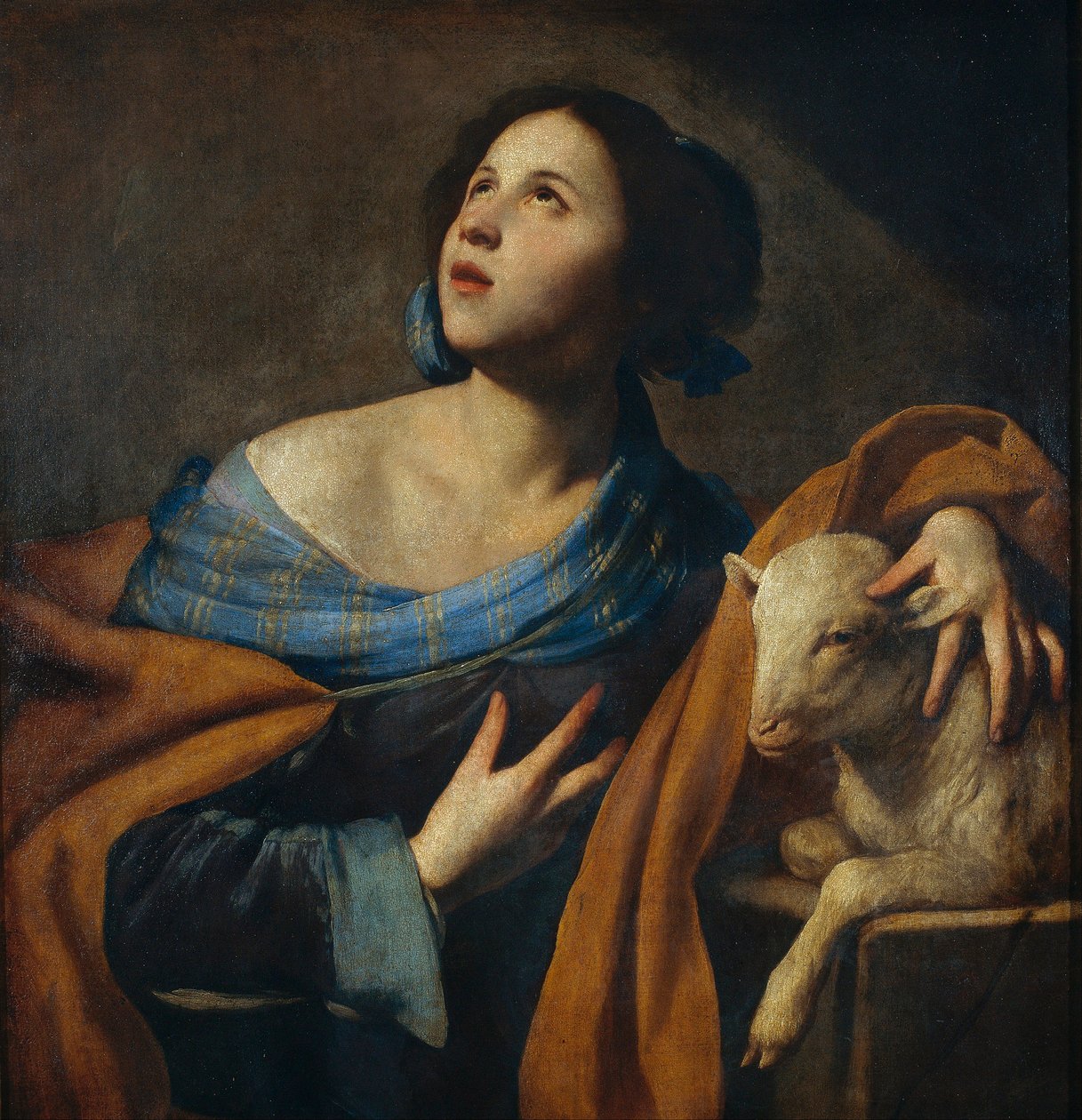 Sainte Agnes (Agnes de Rome, 290-303) - Massimo Stanzionen maalaus (versiot 1585 - 1658) - 1635-1640 - Öljy kankaalle - 83,5x75 - Museu Nacional d