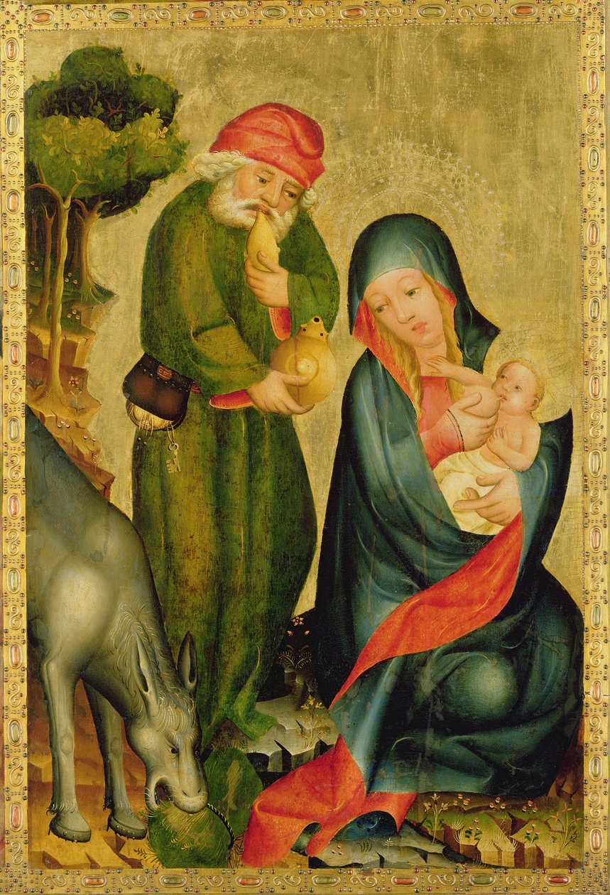 Lepää lennolla Egyptiin, yksityiskohta Grabow-alttaritaulusta, 1379-83 (tempera paneelissa) tekijältä Master Bertram of Minden
