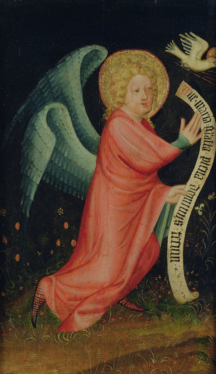 Ilmoituksen enkeli, Harvesterialttarista, n. 1410 (tempera tammen päällä) (katso myös 145253 ja 145255) tekijältä Master Bertram of Minden
