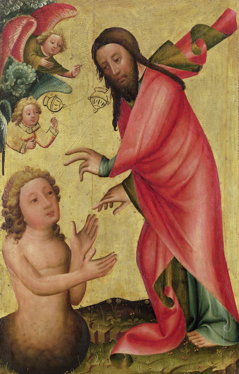 Adamin luominen, yksityiskohta Grabow-alttaritaulusta, 1379-83 (tempera paneelissa) tekijältä Master Bertram of Minden
