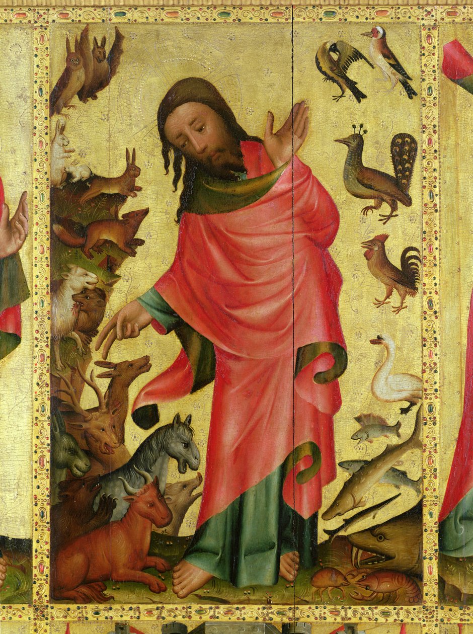 The Creation of the Animals, yksityiskohta Grabow-alttaritaulusta, 1379-83 (tempera paneelissa) tekijältä Master Bertram of Minden