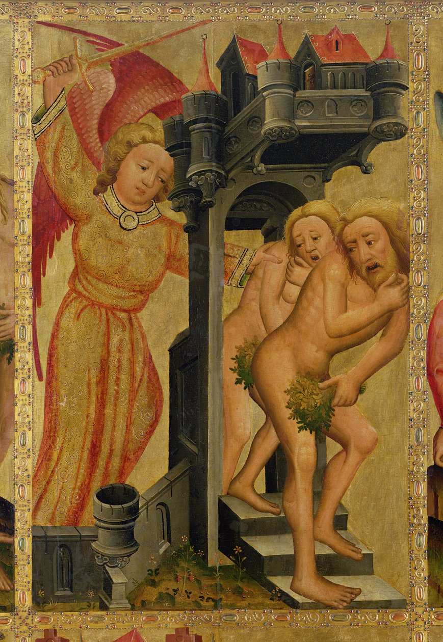 Karkotus paratiisin puutarhasta, yksityiskohta Grabow-alttaritaulusta, 1379-83 (tempera paneelissa) tekijältä Master Bertram of Minden