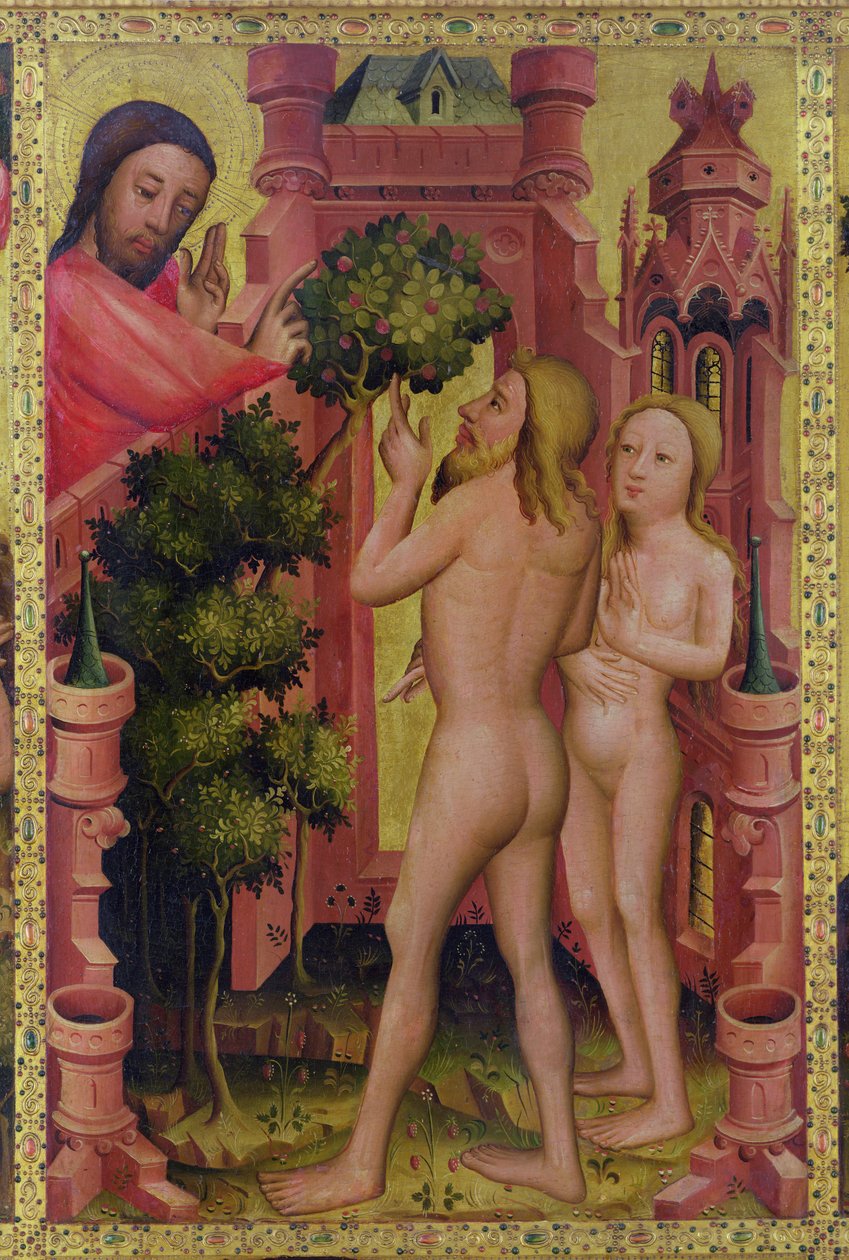 Tiedon puu, yksityiskohta Grabow-alttaritaulusta, 1379-83 (tempera paneelissa) tekijältä Master Bertram of Minden