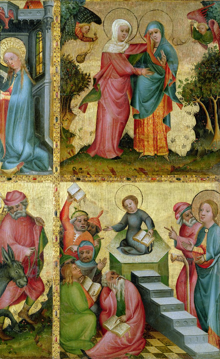 Vierailu ja kiista lääkäreiden kanssa, Buxtehuden alttarilta, 1400-10 (tempera paneelissa) tekijältä Master Bertram of Minden