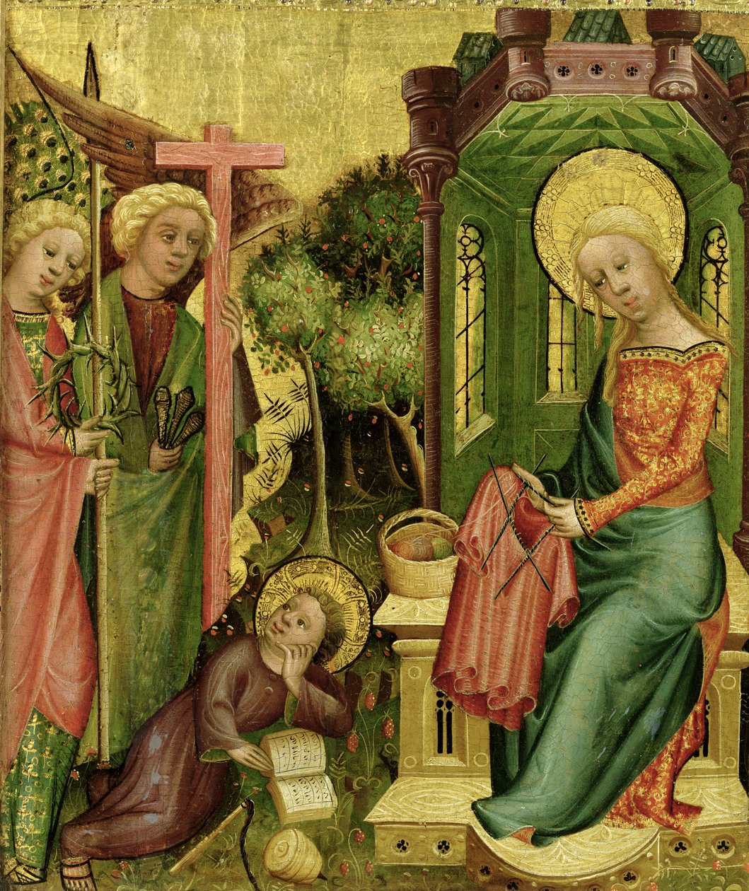 Enkelin vierailu Buxtehuden alttarin oikeasta siivestä, 1400-10 (tempera paneelissa) tekijältä Master Bertram of Minden