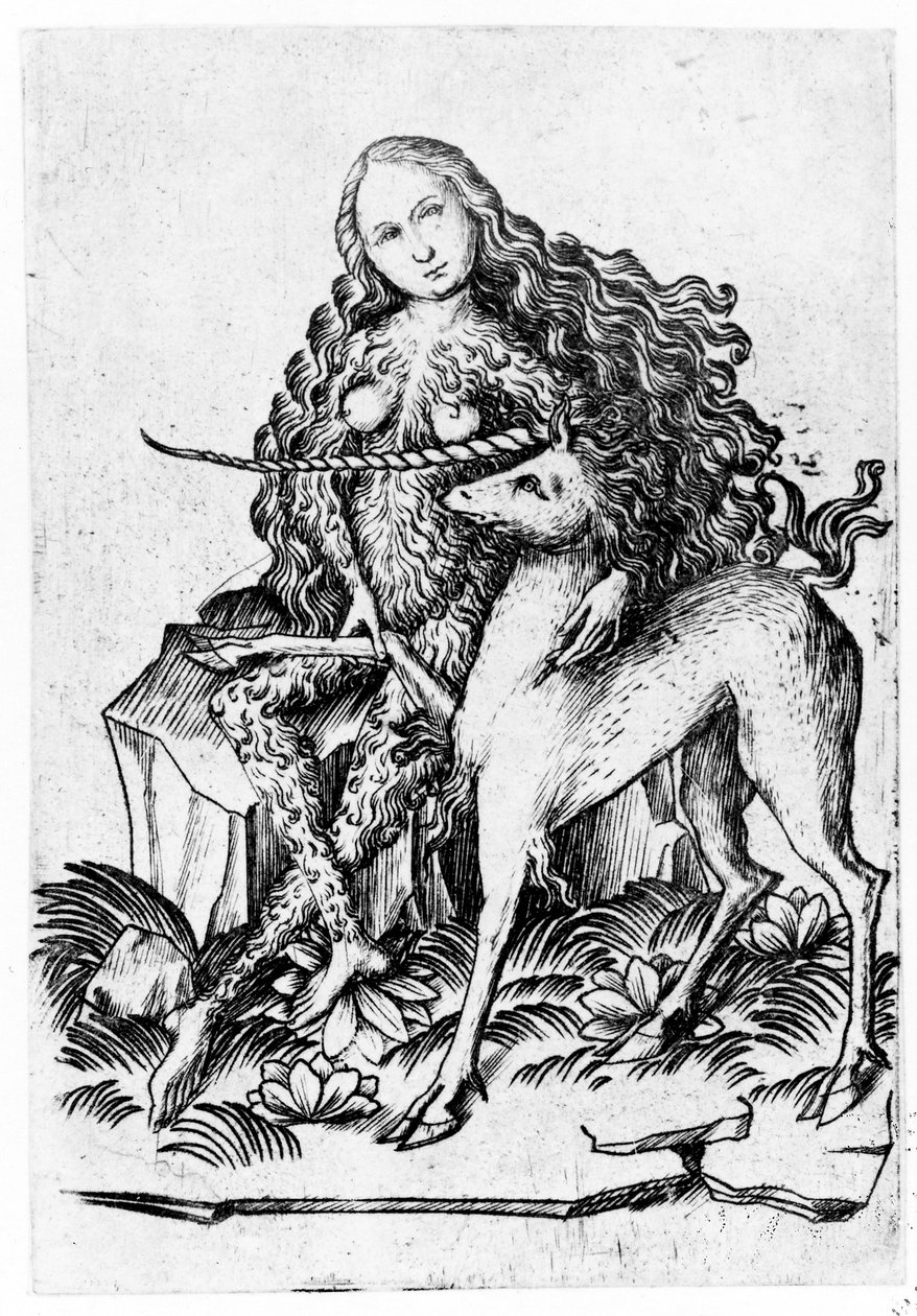 Villi nainen ja yksisarvinen c. 1460 tekijältä Master E. S.
