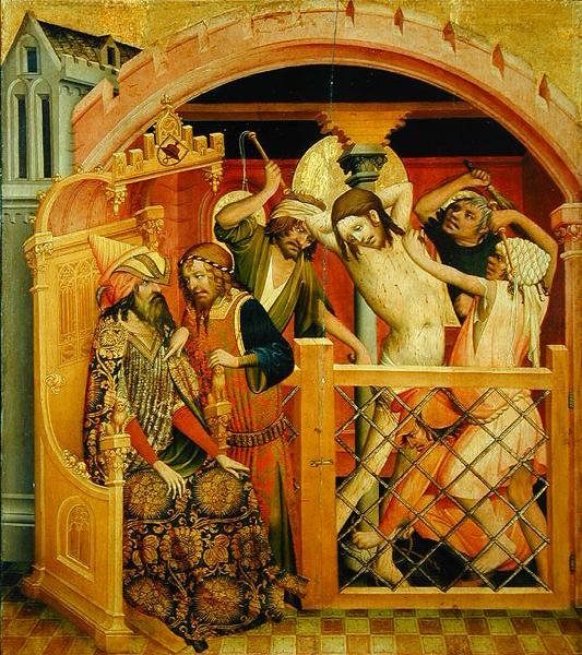 Kristuksen liputus, paneeli St. Thomasin alttarista Hampurin St. Johns -kirkosta, aloitettu vuonna 1424 (tempera & öljy paneelissa) tekijältä Master Francke Master Francke