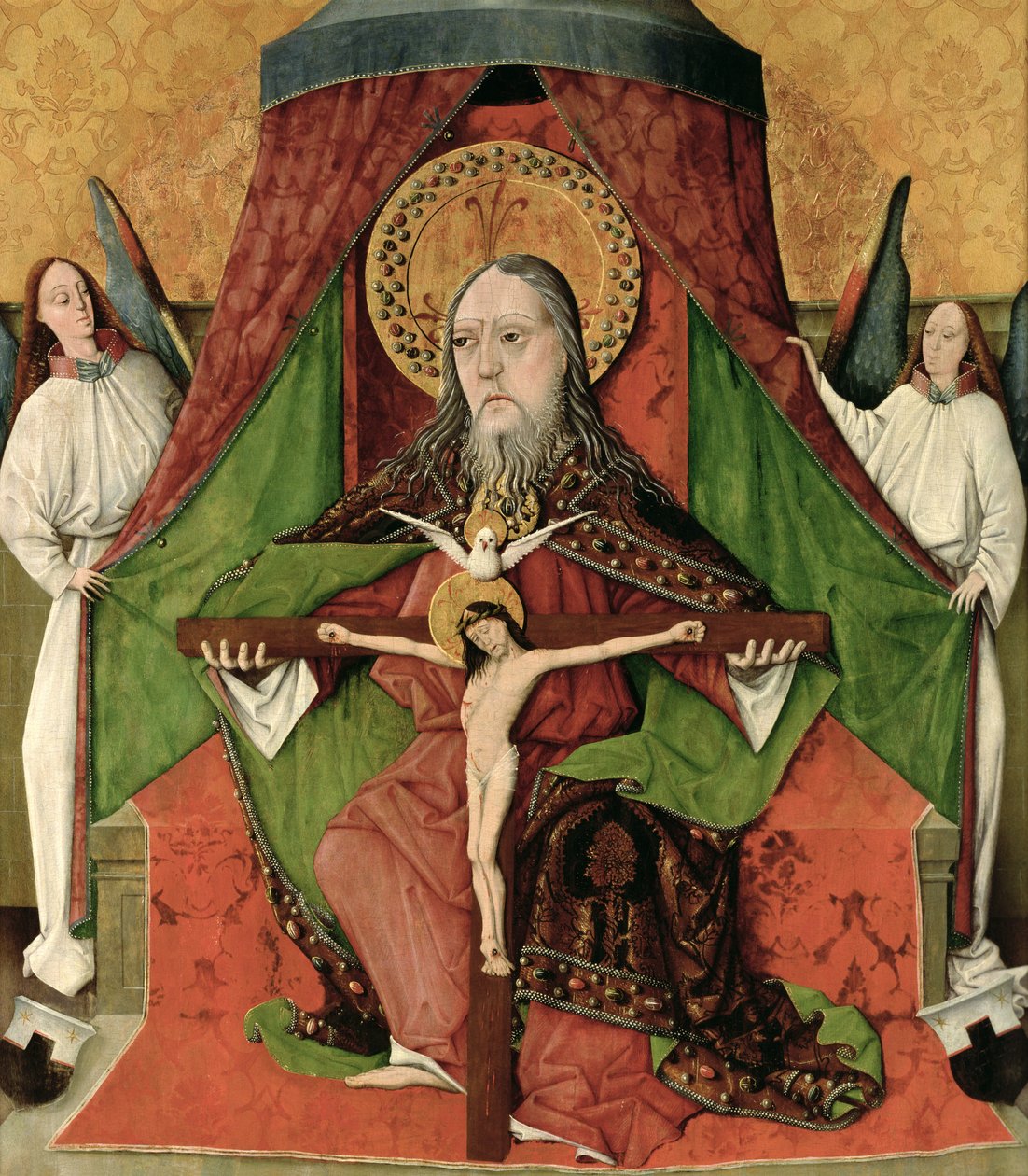 Pyhä kolminaisuus, Mosócin (nykyään Mošovce, Slovakia) Pyhän Kolminaisuuden kirkon korkean alttaritaulun keskipaneeli 1471 (munan tempera paneelissa) tekijältä Master Gh