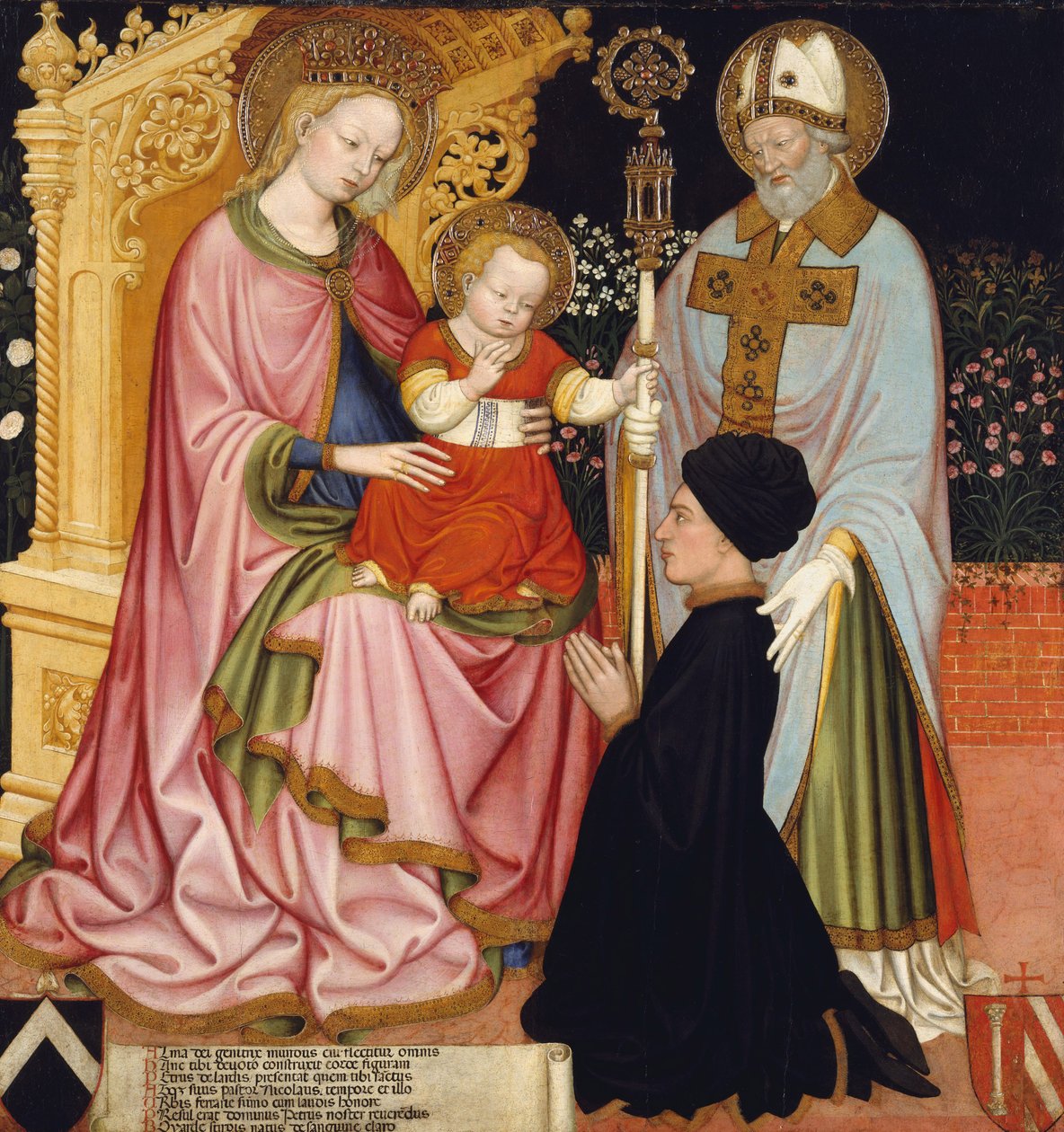 Madonna ja lapsi lahjoittajan kanssa, Pietro de Lardi, esittäjä: Pyhä Nikolaus, n. 1420-1430 (tempera ja kulta puussa) tekijältä Master GZ Master GZ