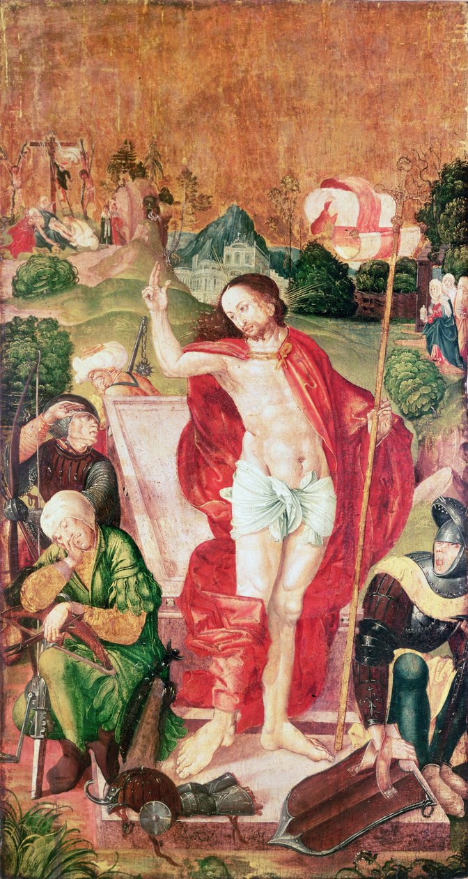 Ylösnousemus (tempera paneelissa) tekijältä Master M.S.